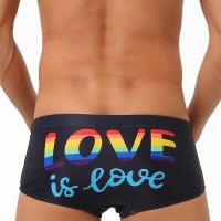 LGBT Mens Swim Boxer Briefs Low Waist Swimming Short Water Sport Beach Pants Swimwear Sexy Male Surfing Big Man Love is Love Swimwear