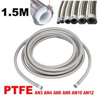 5FT ท่อน้ำมันเชื้อเพลิงอเนกประสงค์1.5ม. ท่อระบายความร้อนน้ำมันก๊าซหลอด PTFE โลหะสแตนเลสสองชั้นถัก AN6 AN4 AN8 AN10 AN12สีเงิน