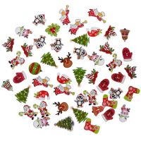 50pcs Random Mixed Wooden Button Christmas Pattern Scrapbook Decorative Buttons For Cloth Decoration New Years Product #287509 Haberdashery