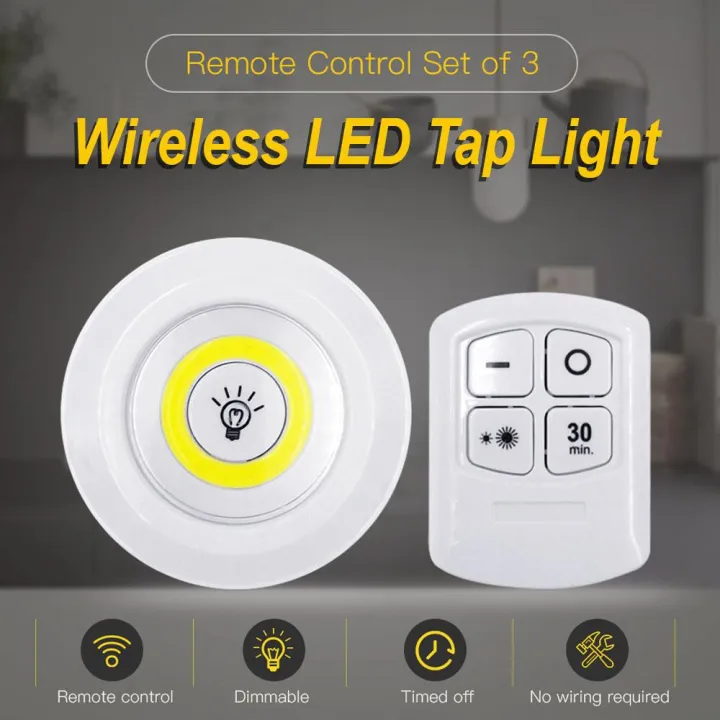 Wireless LED Tap Light(Remote Control Set of 3 LED Stick-On Touch Tap ...