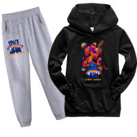 Space Jam เสื้อสเวตเตอร์มีฮู้ดสำหรับเด็กผู้ชาย,ชุดนักวิ่งแบบมีกระเป๋า + กางเกงเสื้อสวมหัวมีฮู้ด Pk1264A ชุดเด็ก