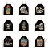 【hot sale】✈ D13 Punk Skull Printing Women Kitchen Aprons Waterproof Cooking oil-proof Cotton Linen Antifouling Chef Apron Cleaning 55x68cm