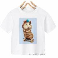 Cute Hamster Print Boys/Girls White T-shirt Kid Summer Harajuku Kawaii Funny Clothes Little Baby