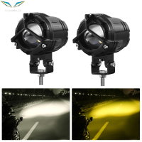 2ชิ้นไฟหน้า LED รถจักรยานยนต์แบบ Dual-Color สปอร์ตไลท์เลนส์โปรเจคเตอร์แสงทำงานภายนอก Hilo Light ไฟ LED รถจักรยานยนต์