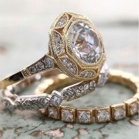 Vintage 3-In-1 Ring Sets Gold Filled Bijou AAAAA Cz Statement Party Wedding Band Rings For Women Birdal Fashion Jewelry