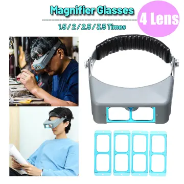 Headband Magnifier Lighted Glass Optivisor with 5 Lens for Hobby Repair  Reading