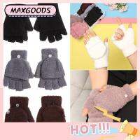 MAXG Winter Clamshell Thick Coral Velvet Knitting Mittens Half Finger Gloves Kids Gloves