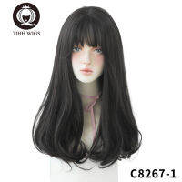 7JHH WIGS Light Brown Wig For Women With Fringe Fashion Heat Resistant Mid-Length Synthetic Wig Gift ของขวัญ