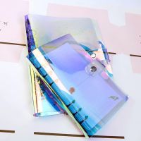 A6 Zipper Pockets PVC Rainbow Laser Transparent Notebook Diary Cover Glitter Loose Leaf Note Book Planner Clip Office Supplies