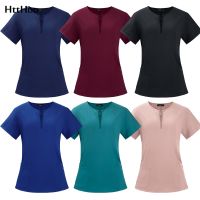 nursing Medical Uniform High Quality Pet Grooming Care Workwear Shirt Zipper Neck Design Scrubs Surgical Gown Short Sleeve Blouse