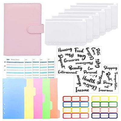 Budget Binder with Cash Envelopes,A6 PU Notebook Binder, Expense Budget Sheets, 26 Categories Letter Sticker Label