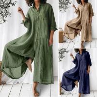 Summer Women Jumpsuit Casual Loose Long Sleeve Oversize Solid Midi Jumpsuit Cotton Linen Dresses for Women Vestidos De Mujer