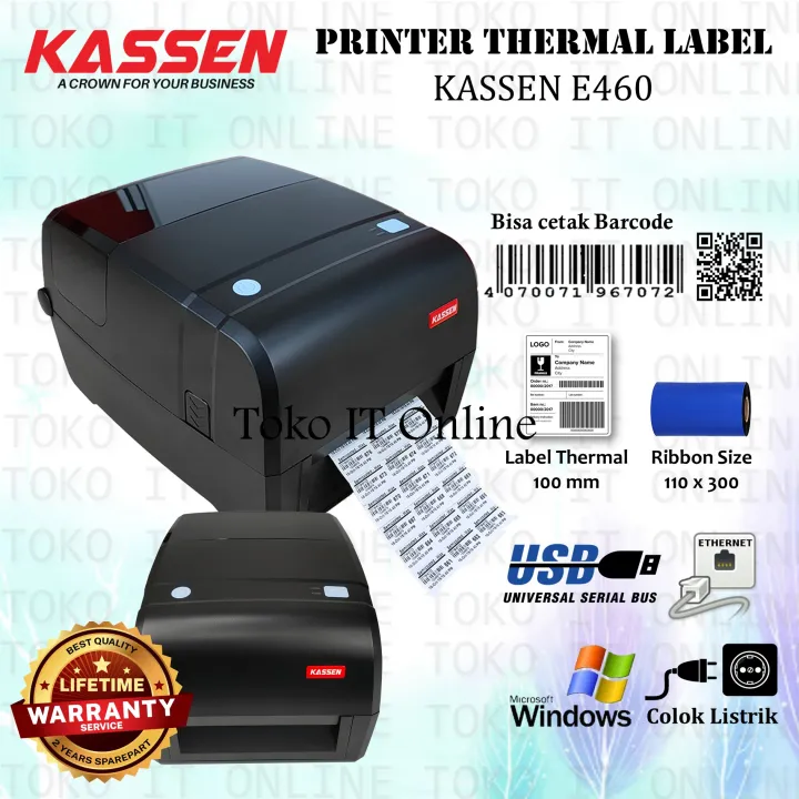 Kassen E460 Printer Label Barcode 110mm A6 E 460 Transfer Thermal Cetak