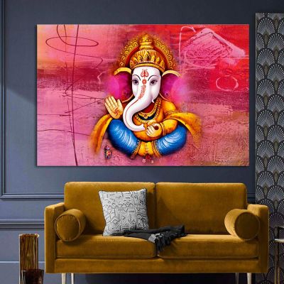 โปสเตอร์ช้างฮินดูศิลปะนามธรรมผ้าใบพระพิฆเนศและภาพพิมพ์ศาสนาภาพติดผนัง713-6l สำหรับห้องนั่งเล่นและของตกแต่งบ้าน (1ชิ้น)