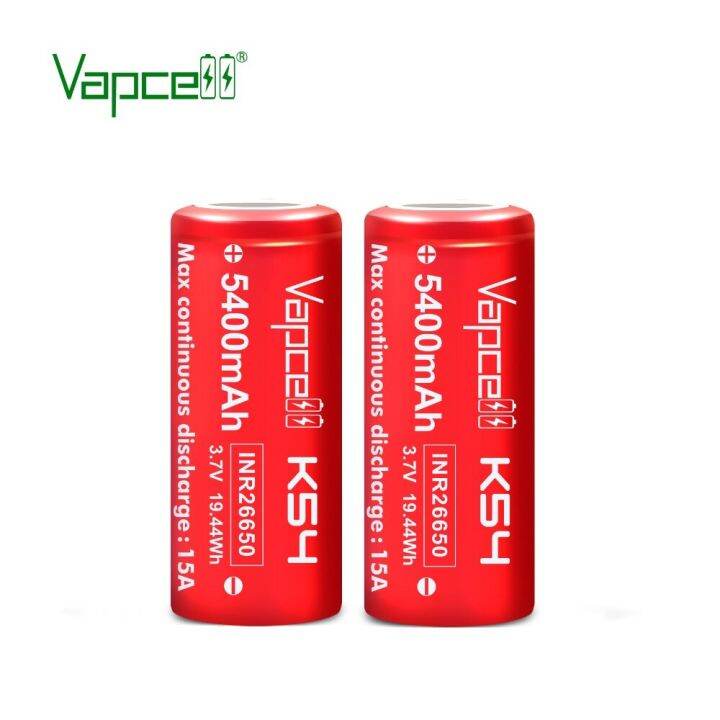 ถ่านชาร์จ-vapcell-k54-inr26650-5400-mah-3-7v-15a-สีแดง-ของแท้-2-ก้อน-แถมกระเป๋าใส่ถ่าน