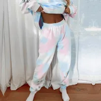 Womens Fashion Tie-Dye Small Print Bouquet Foot Pants Trousers Sweatpants