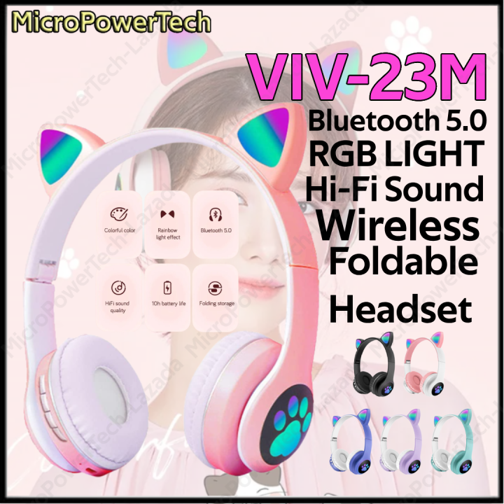 VIV23M Cat Ear Wireless Headphones Bluetooth 5.0 RGB Earphones Bass