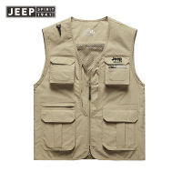 JEEP SPIRIT เสื้อกั๊กใส่เครื่องมือแบบหลายกระเป๋าของผู้ชาย,เสื้อแจ็กเก็ตเสื้อกั๊กตกปลาแบบบางสำหรับกิจกรรมกลางแจ้งฤดูร้อน