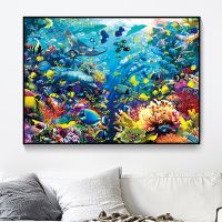 Needlework Underwater World Patterns Printed Fabric Chinese Cross Stitch Kits Embroidery Needlework Sets Fish Cross-Stitch