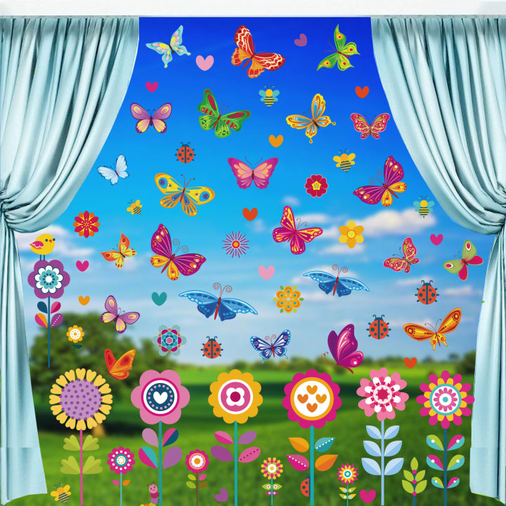 door-and-window-decals-butterfly-window-sticker-flower-decal-spring-sticker-butterfly-sticker-bionic-sticker