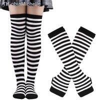 【hot】☎▣  1 Set Gothic Punk Over Knee Socks Arm Sleeve Gloves for Thigh Cotton