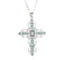 Bohemia Lady Female Girl Women Girlfriend Couples Lover Metal Silver Color White Blue Pink Cross Pendant Necklace