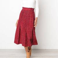 【CC】◄❆  Dots Floral Print Pleated Skirt Elastic Waist Side Pockets Skirts 2019 Female Bottom