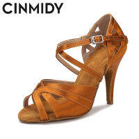 CINMIDY ผู้หญิงรองเท้าเต้นรำสีน้ำตาลผ้าไหมซาตินเต้นรำละติน ShoesTango Salsa ห้องบอลรูมด้านล่างนุ่มส้นเต้นรำผู้หญิงรองเท้าแต่งงานสีแดง