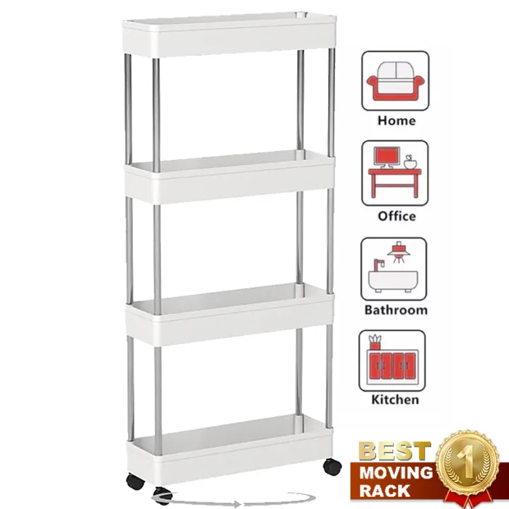 4 Layer Moving Rack Kitchen Storage Shelf Wall Home Bedroom