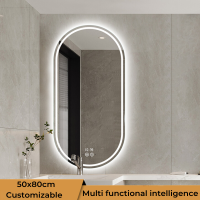 MOONLIGHT- กระจกรูปไข่สมาร์ทกระจกห้องน้ำ LED Defogging Mirror 3สี Light Dimming Wall Mount กระจกแต่งหน้าพร้อมฟังก์ชั่นอุณหภูมิ Bluetooth Time