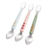 1PC Baby Food Feeding Soft Silicone Spoon Stainless Steel Scraping Spoon With Storage Box Portable Infant Dual purpose Tableware