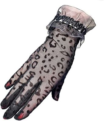 Leopard Print Breathable Mesh Short Gloves Sexy Lace Transparent Driving Sunscreen Full Finger Lady Mittens