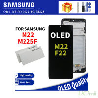 จอ OLED ขนาด6.4 "สำหรับ Samsung Galaxy M22 F22 LCD พร้อมหน้าจอสัมผัส Digitizer M225F M225F/DS อะไหล่ชุดประกอบ F225F M225M พร้อมกรอบ