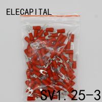 [HOT] SV1.25-3 Red Furcate Terminal Cable Wire Connector Insulated Wiring Terminals electrical Lug crimp terminal 100PCS SV1-3 SV