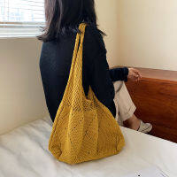 Korean Fashion Handmade Female Crochet Shoulder Bag 2021 Knitting Hollow Out Vest Women Handbag Female Vacation Summer Tote Bags