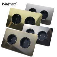 ❅✓☞ Wallpad Double Electrical Socket Outlet EU Plug Antique Brass Stainless Steel Panel 146x86mm