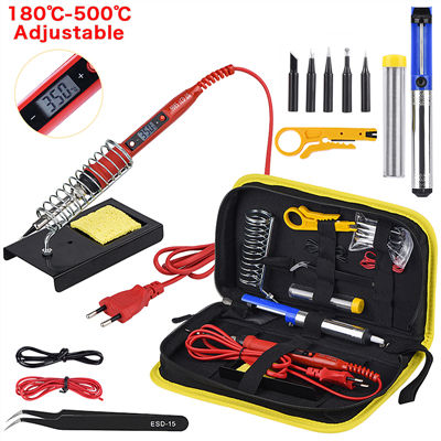 Soldering iron kit adjustable temperature 110v 220V 80W LCD solder welding tools Ceramic heater soldering tips Desoldering Pump