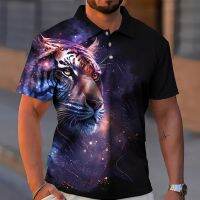 Summer Tiger Polo Shirt for Men Animal Print Polo Shirt Casual Buttons Polo T-Shirts Mens Breathable Casual Short Sleeve Tops