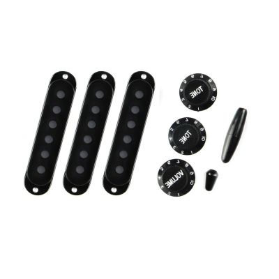 FLEOR Set of Plastic Black Guitar Single Coil Pickup Covers 2T1V Knobs Switch Tip Whammy Bar Tip for ST Guitar Bass Accessories