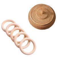 5X Wooden Ring for Crafting DIY Craft Jewelry 30mm &amp; 1x Rattan Boxes with Lid Hand-Woven Multi-Purpose Wicker Tray