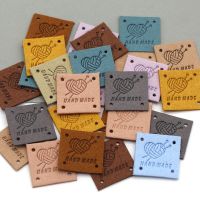 20Pcs Heart Handmade Label Love Tags for Handmade Square Hand Made Leather Label for Clothing Hats Knitted Sew Accessories 25MM Stickers Labels