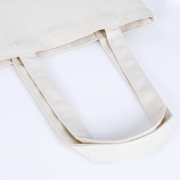 กระเป๋าถือของชำผ้าฝ้ายสีขาวกระเป๋าโท้ทสีเบจผ้าใบความจุขนาดใหญ่ถุงช้อปปิ้งพับ