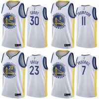 เสื้อคุณภาพสูง เสื้อกีฬาบาสเก็ตบอล แขนกุด ลายทีม NBA Jersey Golden State Warriors Paschall Green Thomson Curry สีขาว