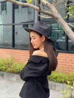 Hats Shop9 หมวกสานทรงปานามาผ้าสักหลาด คาดดำ พร้อมส่งจากไทย B013