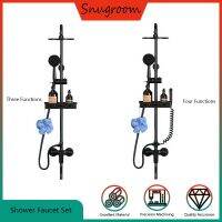 Snugroom ชุดฝักบัวรอบโลหะผสมสังกะสีสีดำมัลติฟังก์ชั่นปรับยกติดผนังก๊อกน้ำฝักบัวร้อนและเย็น