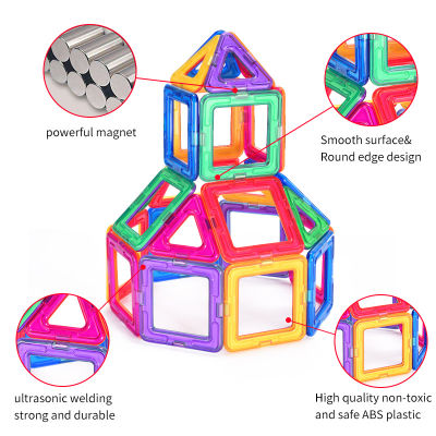 (ร้อน) บล็อกแม่เหล็กแม่เหล็กก่อสร้างชุด3D แม่เหล็กกระเบื้องสร้างอาคารชุดสำหรับเด็ก Montessori ของเล่นเพื่อการศึกษา