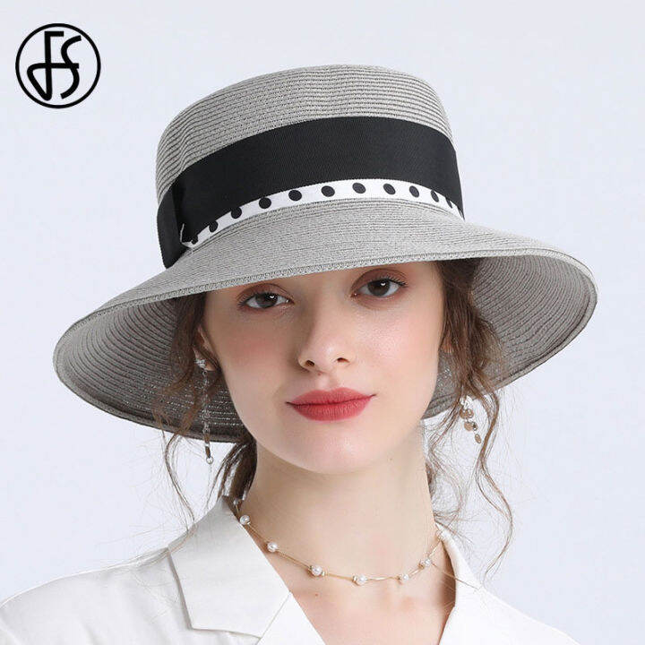 fs-fashion-wide-brim-women-sun-hat-for-blue-black-pink-panama-foldable-beach-caps-ribbon-bow-sun-visor-straw-hats