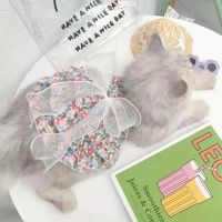 ZZOOI Cute Puppy Princess Dress Pet Floral Skirt Dog Cat Cotton Suspender Lace Tulle Sleeveless Coat Clothes Cake Dress With Mesh Bow