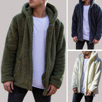 Hooded Plush Jacket 2022ผู้ชายฤดูหนาวสบายๆสีทึบ Hooded Jacket ยุโรปและ USA ขนาดใหญ่ Overcoat อุ่น Outcoat