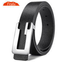 FRALU New mens nd designer belts for male straps cowhide Genuine leather white black smooth buckles ceinture